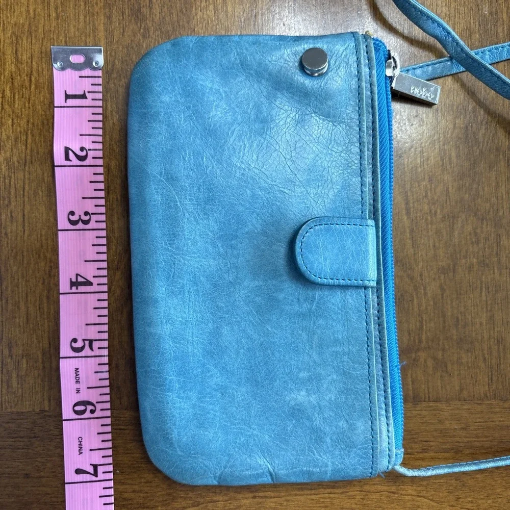 Hobo Original Teal Distressed Leather Crossbody Purse Tassel Long + Short Strap‎